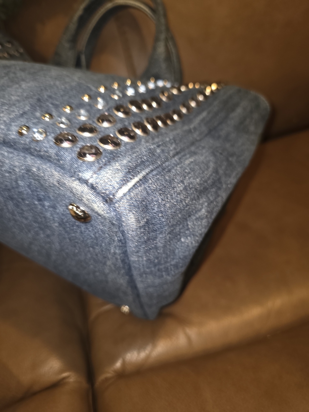 Prada Canapa Blue Studded Denim Tote - Picture 8 of 11